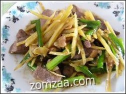 ตับผัดขิง (Stir-fried Pork Liver with Ginger and Spring Onions)